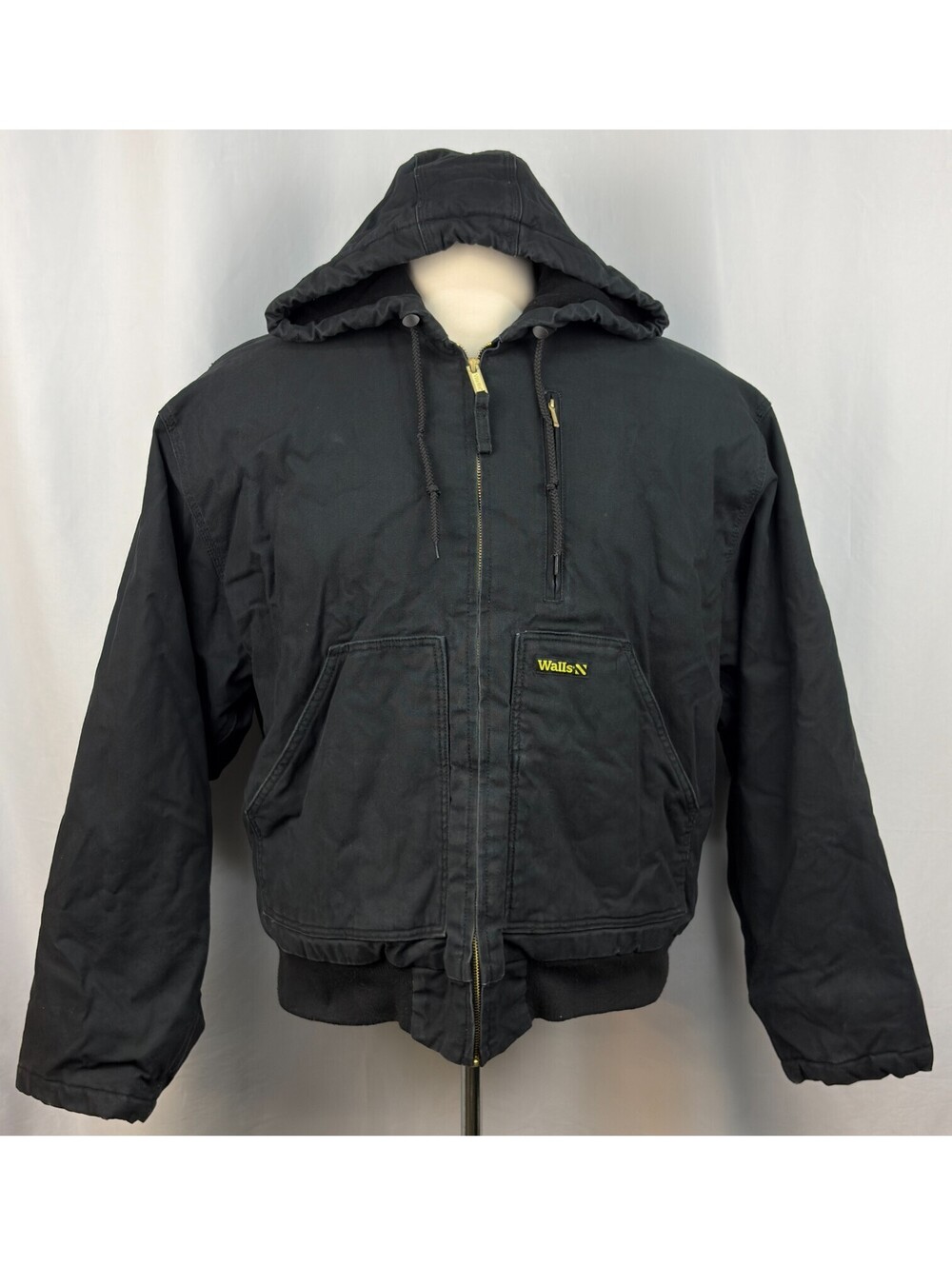 Walls Men's Size XL-R Black Insulated Flex Duck Hooded Work Bomber Jacket
